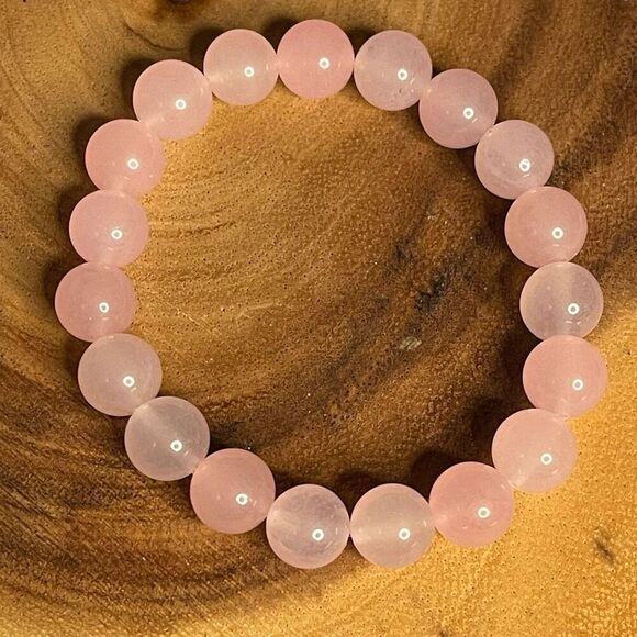 Rose quartz stretch bracelet large beads 10mm beaded 7” crystal healing - Picture 2 of 8